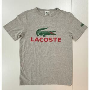 Lacoste Signature T-Shirt Heather Gray Logo Front & Sleeve Mens Sz 3 Small (35)